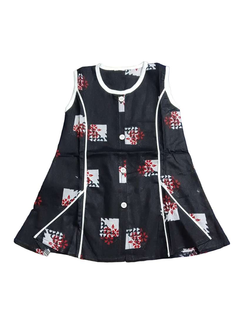 black printed detailed cotton blend frock