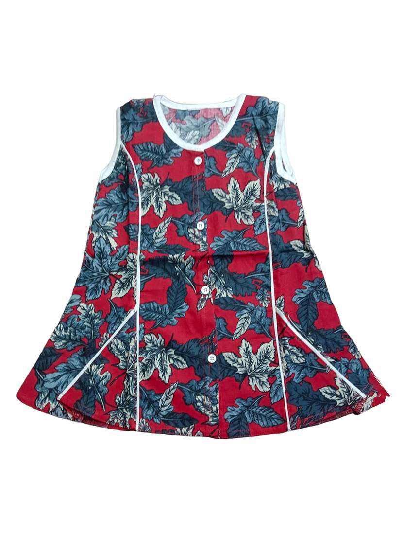 maroon floral printed cotton blend frock