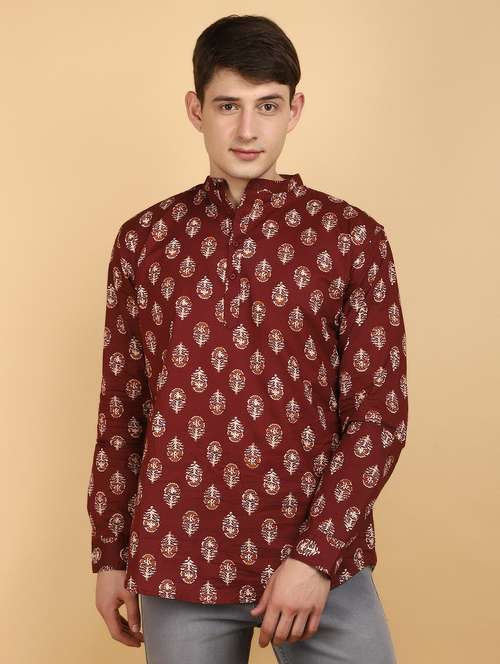 Men Printed Long Sleeves Short Kurta