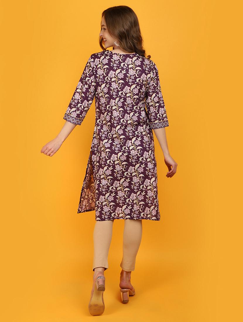 women purple round neck straight kurta - 20951115 - Standard Image - 2