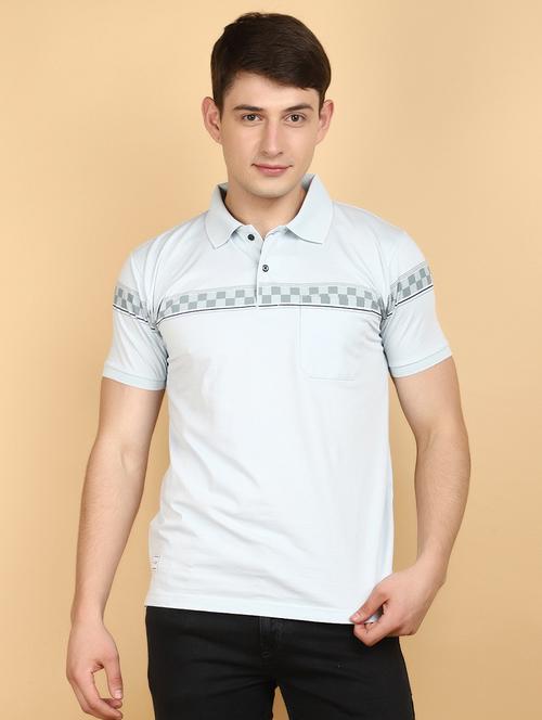 men light blue regular fit printed polo t-shirt - 20951130 -  Standard Image - 0