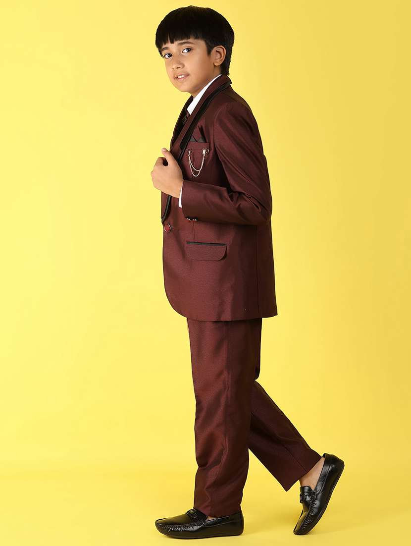 boys maroon solid suit set - 20951204 -  Standard Image - 2