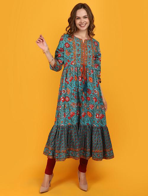 women floral printed notch neck kurta - 20951206 - Standard Image - 0