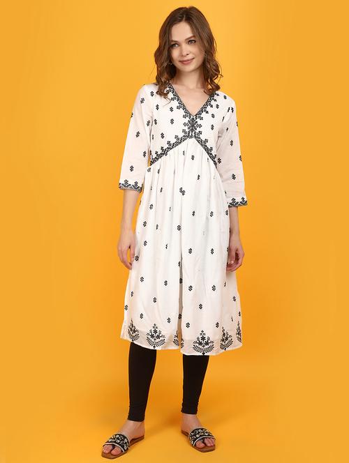 women white v neck a-line kurta - 20951207 -  Standard Image - 0