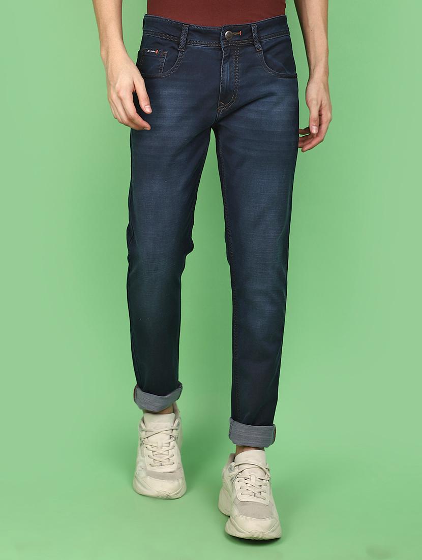 men solid blue slim fit jeans