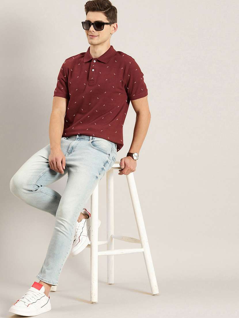 maroon cotton blend all over print tshirt - 20952029 -  Standard Image - 2
