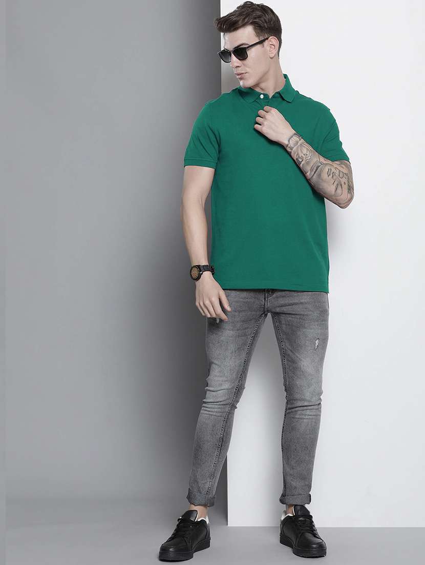 green cotton blend plain tshirt - 20952047 -  Standard Image - 2