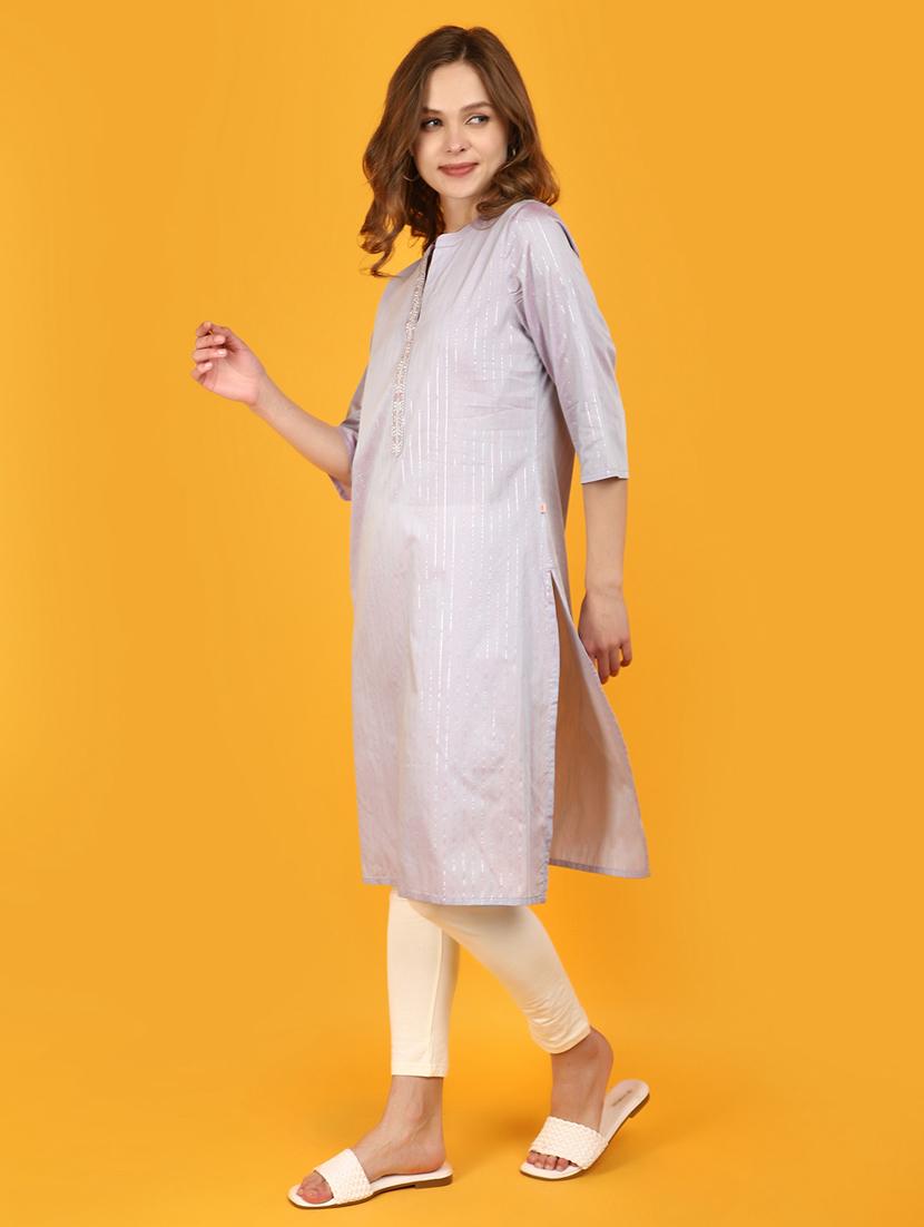 lavender cotton straight kurta - 20957400 - Standard Image - 2