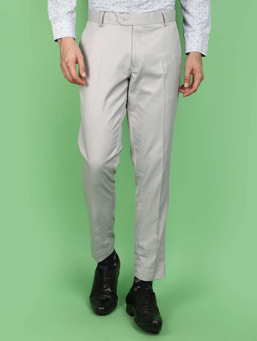 men solid slim fit formal trouser