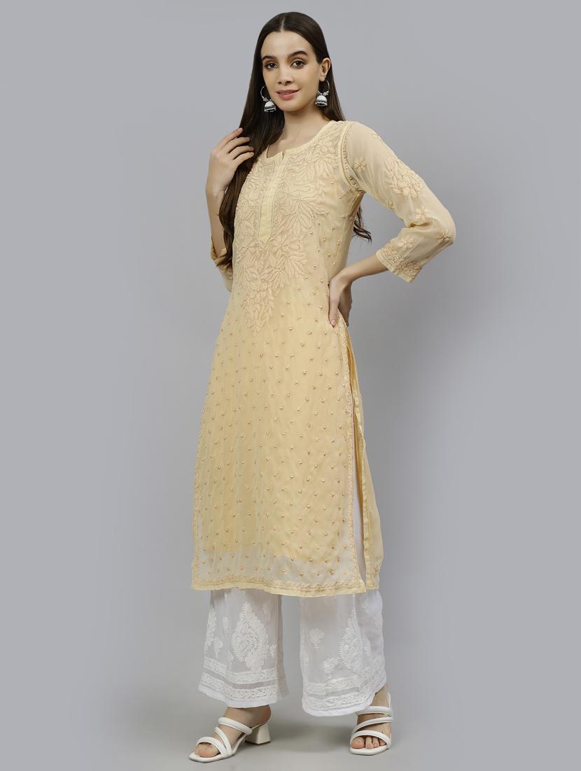 women three quarter sleeve straight kurta - 20957564 - Standard Image - 2