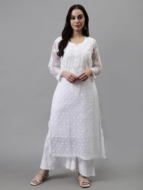 women three quarter sleeve straight kurta - 20957565 - Standard Image - 0