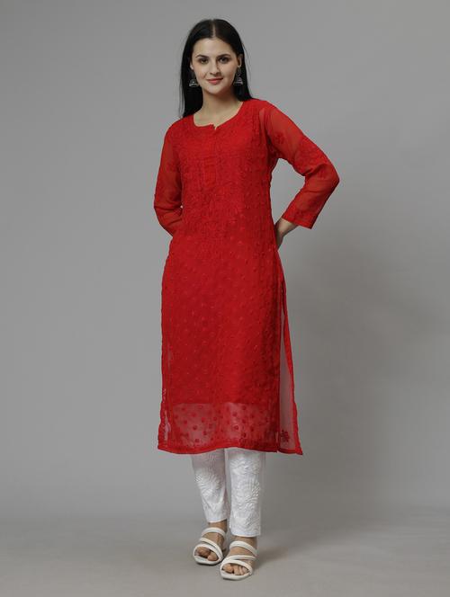 women three quarter sleeve straight kurta - 20957566 -  Standard Image - 0