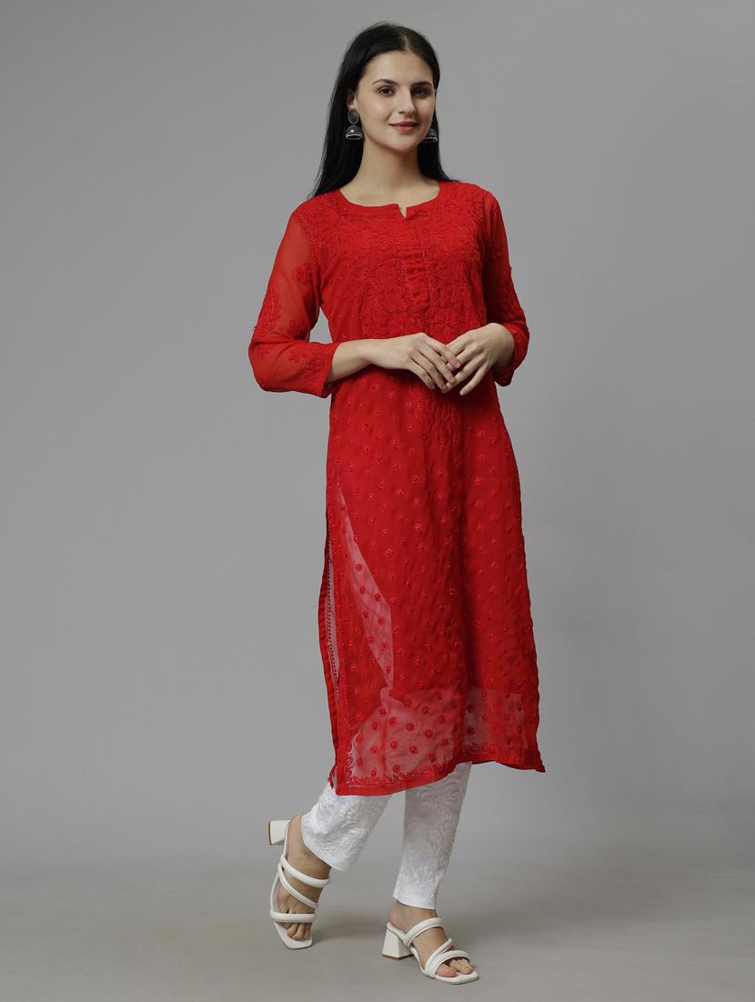 women three quarter sleeve straight kurta - 20957566 - Standard Image - 2