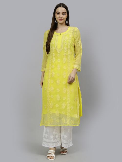 women three quarter sleeve straight kurta - 20957585 - Standard Image - 0