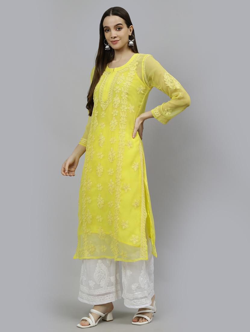 women three quarter sleeve straight kurta - 20957585 - Standard Image - 2