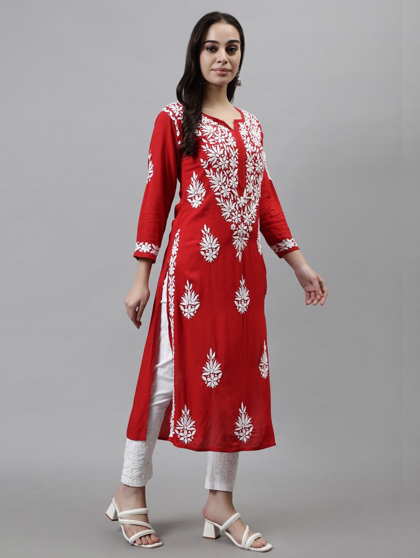 women three quarter sleeve straight kurta - 20957590 - Standard Image - 2