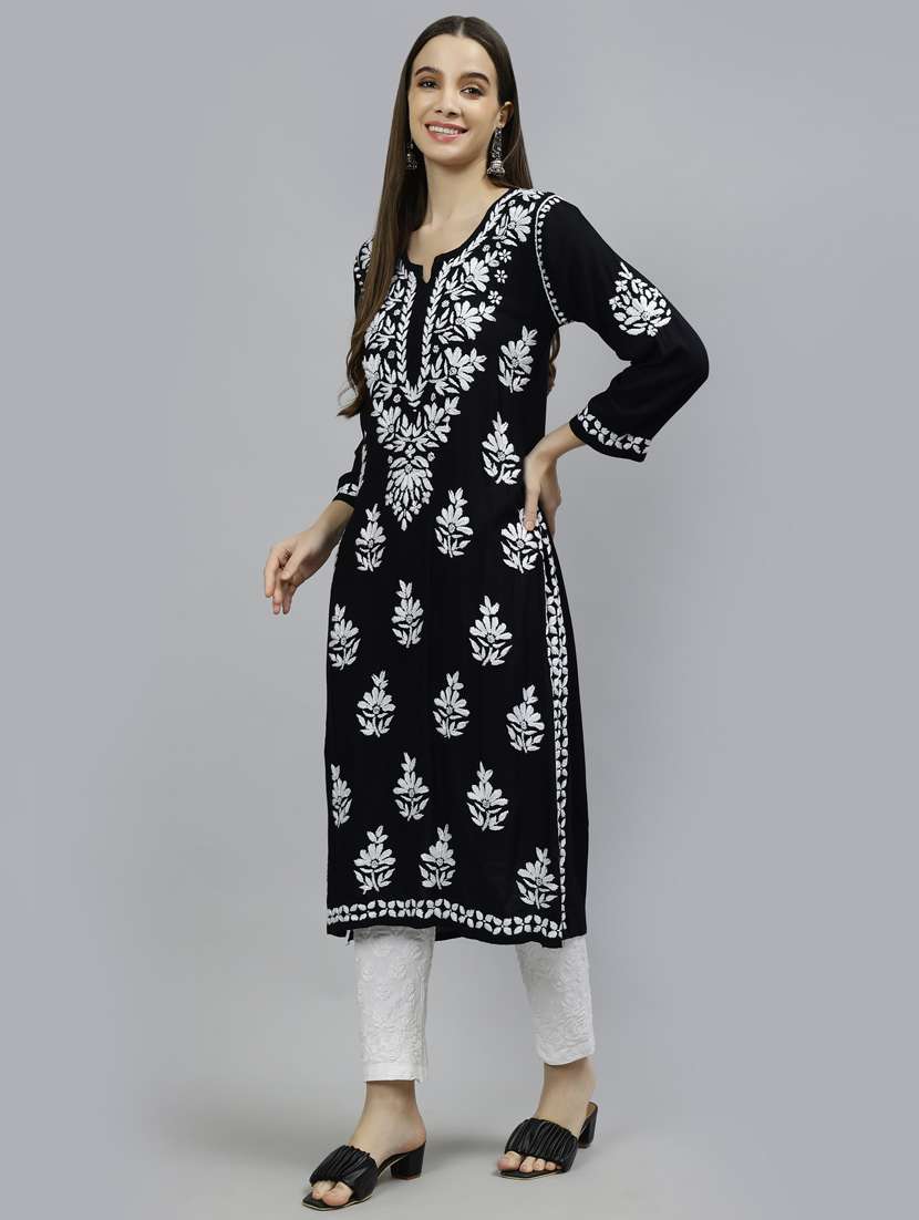 women three quarter sleeve straight kurta - 20957595 - Standard Image - 2