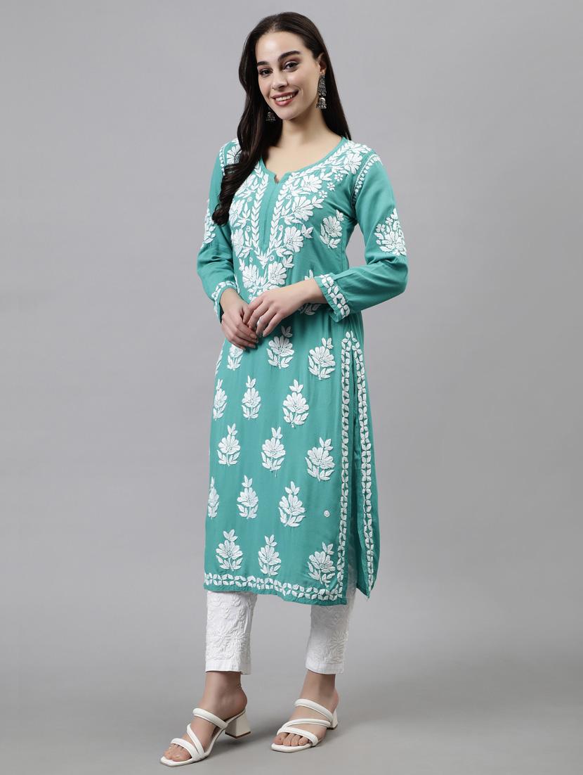 women three quarter sleeve straight kurta - 20957596 - Standard Image - 2