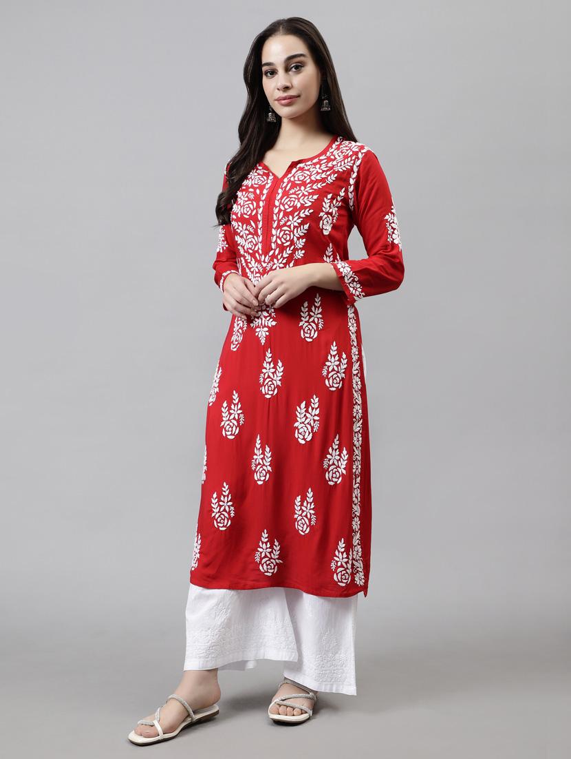 women three quarter sleeve straight kurta - 20957597 - Standard Image - 2