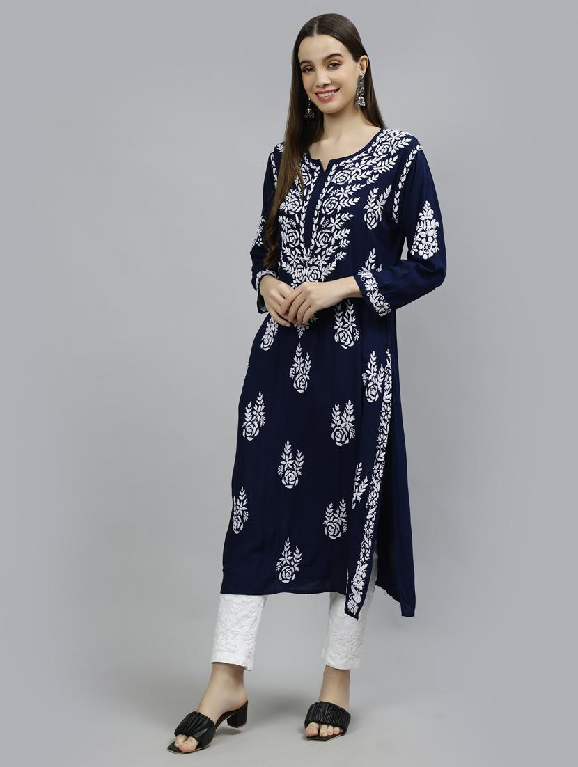 women three quarter sleeve straight kurta - 20957599 - Standard Image - 2