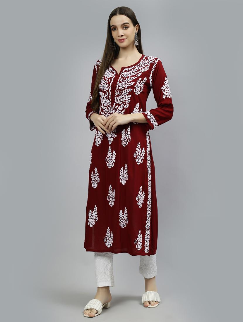 women three quarter sleeve straight kurta - 20957600 - Standard Image - 2
