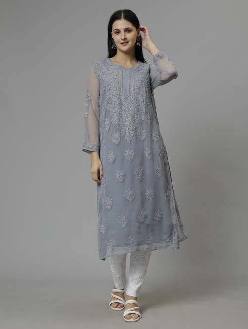 women three quarter sleeve straight kurta - 20957603 - Standard Image - 0
