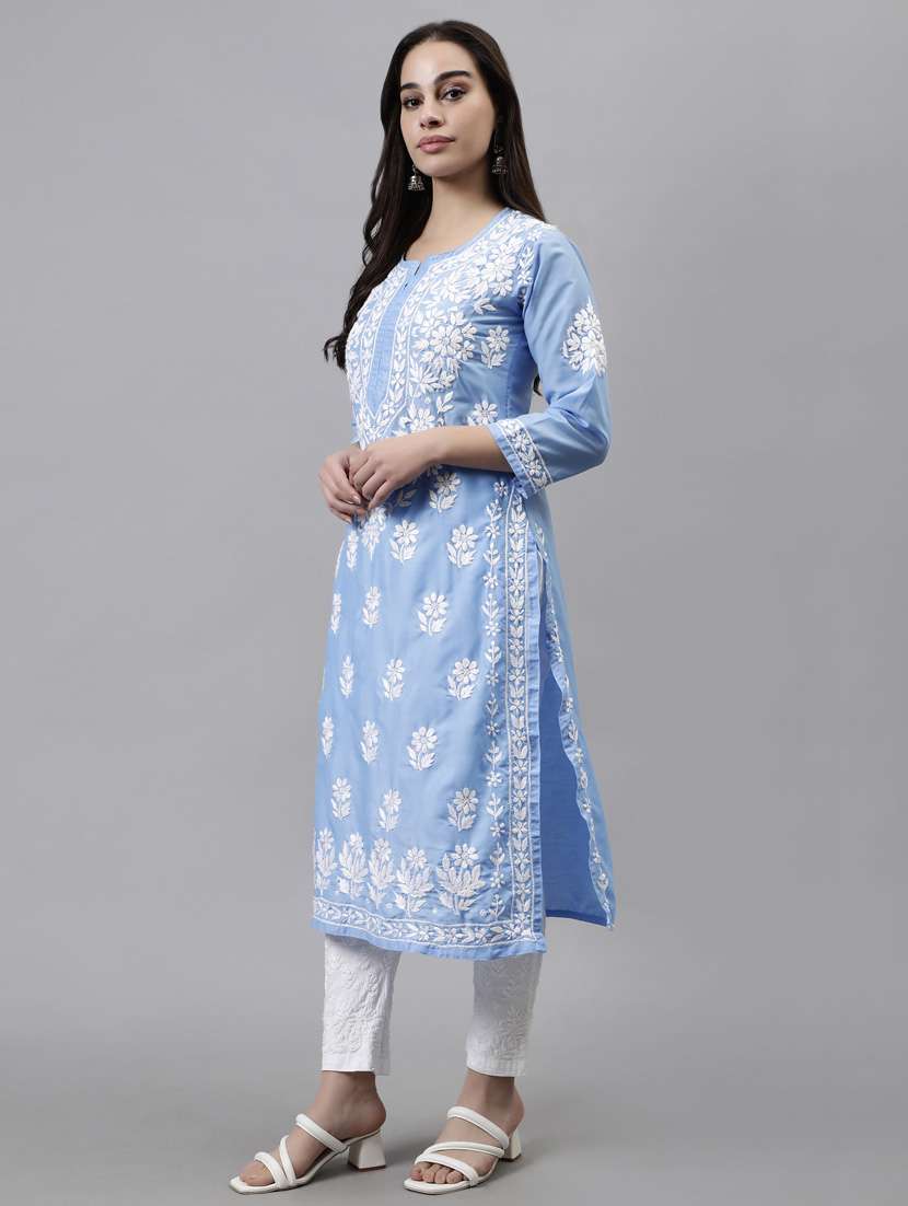 women three quarter sleeve straight kurta - 20957606 - Standard Image - 2