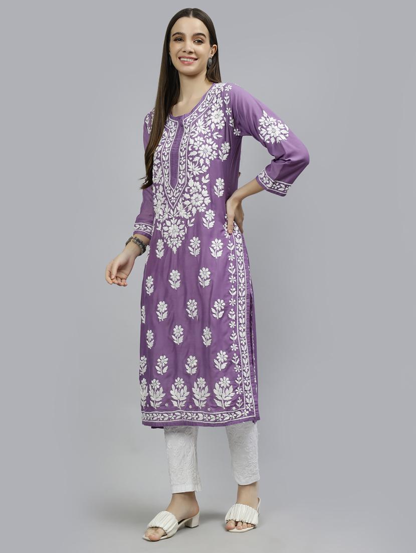 women three quarter sleeve straight kurta - 20957607 - Standard Image - 2