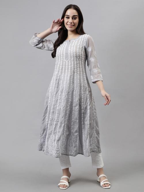 women three quarter sleeve anarkali kurta - 20957615 -  Standard Image - 0