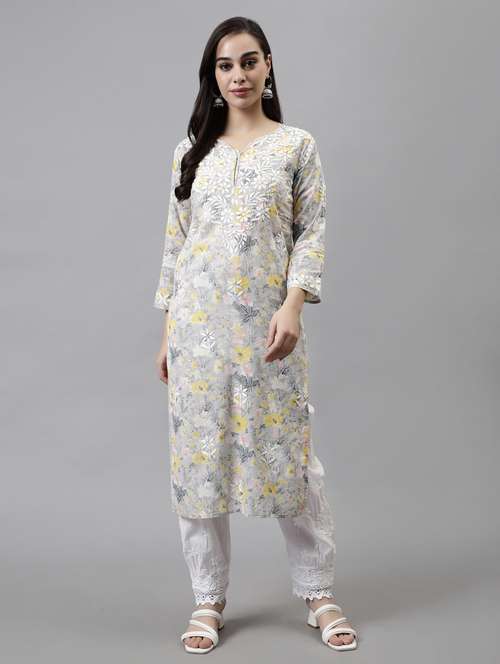 notch neck floral printed straight kurta - 20957620 - Standard Image - 0