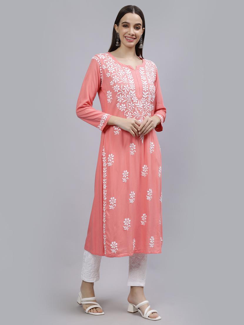 women three quarter sleeve straight kurta - 20957630 - Standard Image - 2