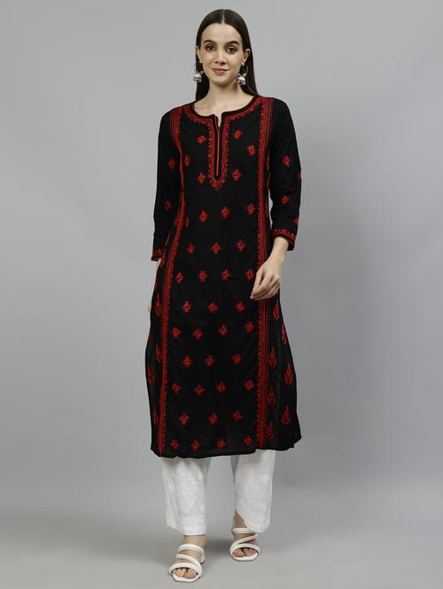 women three quarter sleeve straight kurta - 20957634 -  Standard Image - 0