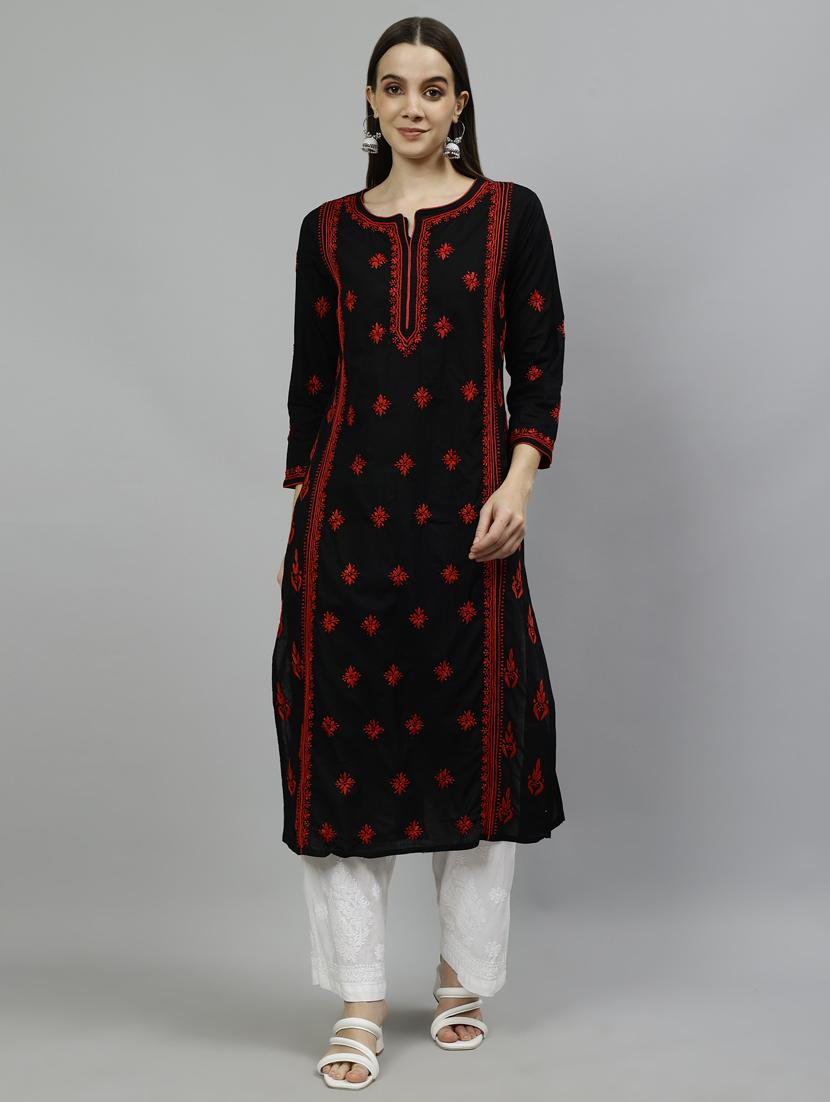 women three quarter sleeve straight kurta - 20957634 -  Zoom Image - 0