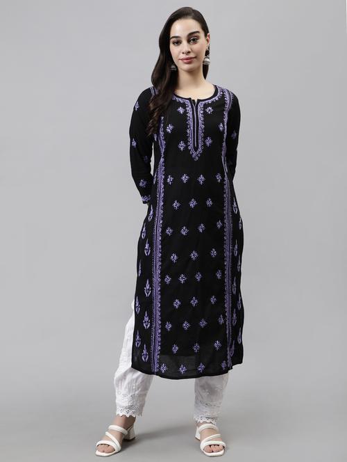 women three quarter sleeve straight kurta - 20957635 -  Standard Image - 0