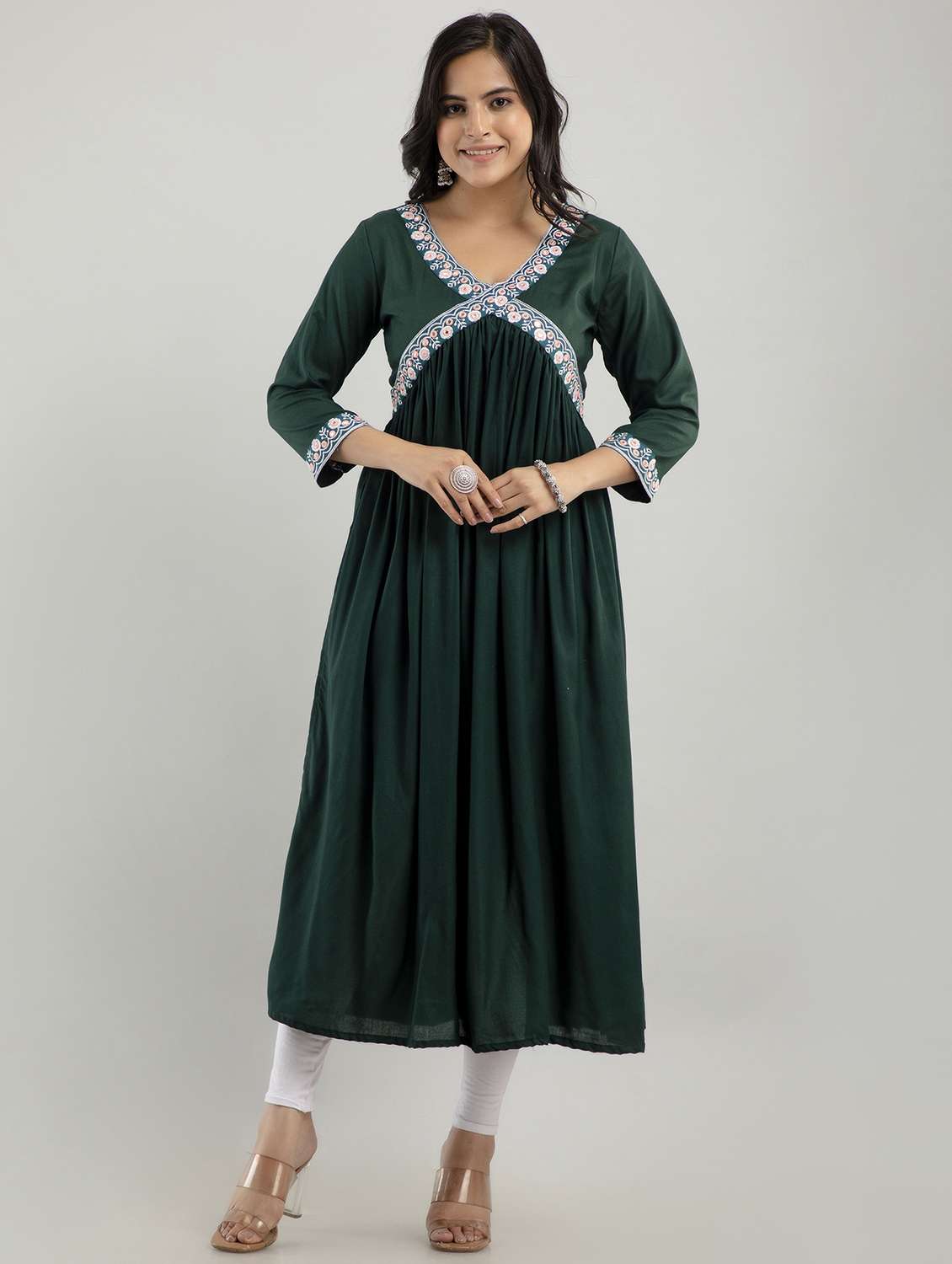 women three quarter sleeve a-line kurta