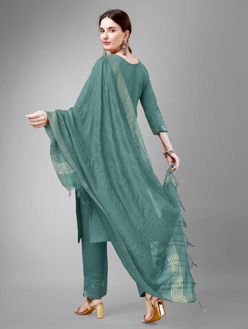 women three quarter sleeve kurta pant set - 20957929 - Standard Image - 2