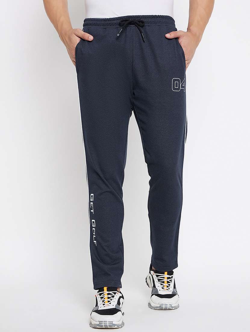 men placement print full length track pant