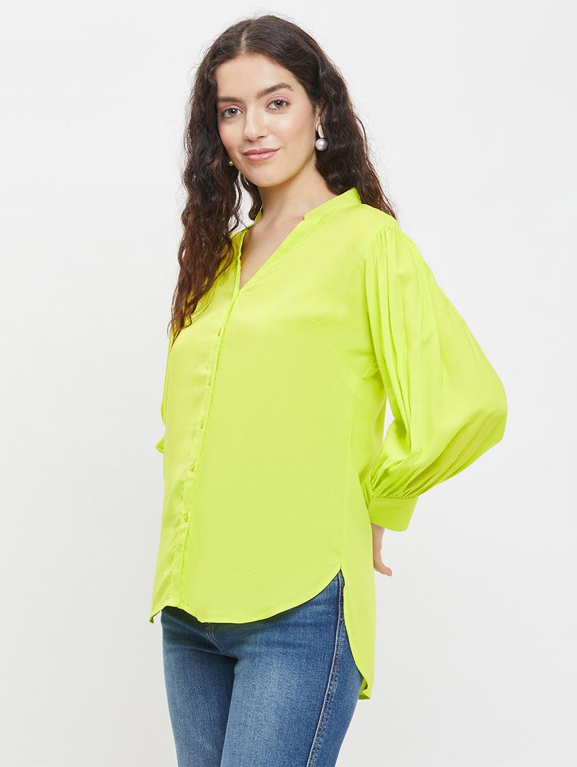 womne solid bishop sleeves high low shirt - 20957941 - Standard Image - 2