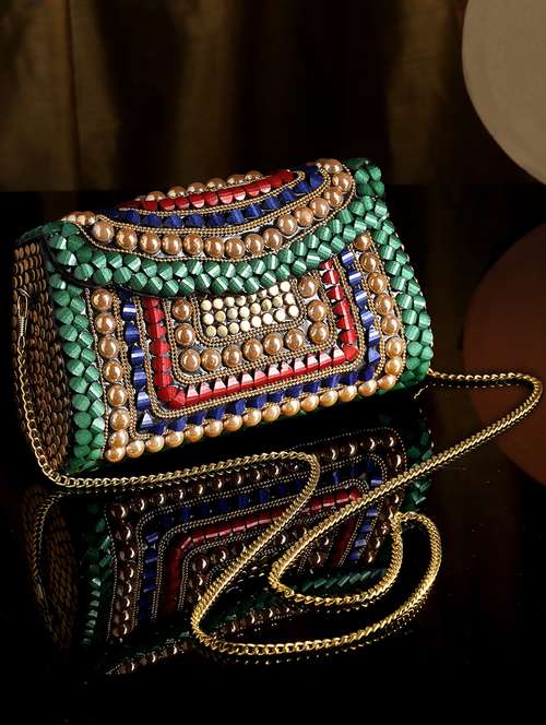 Embellished Metal Structured Clutch