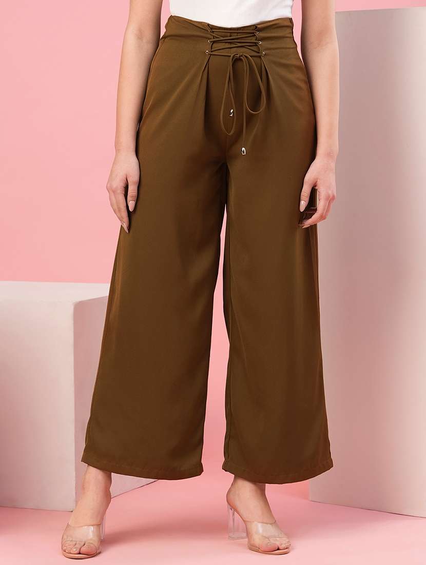 women solid wide leg trouser
