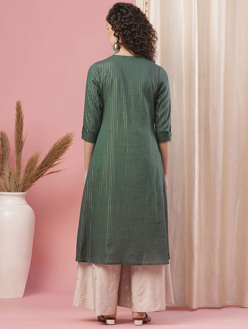 women green round neck a-line kurta - 20958597 - Standard Image - 2