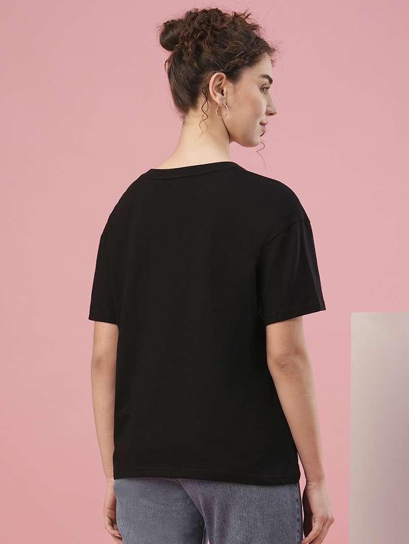 globus women black typography printed drop shoulder boxy fit t-shirt - 20958600 -  Standard Image - 2