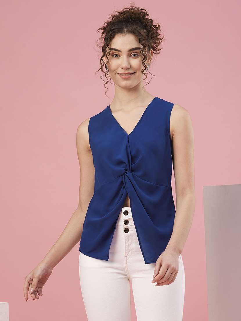blue polyester regular top