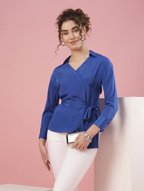 blue polyester wrap top - 20958627 -  Standard Image - 0