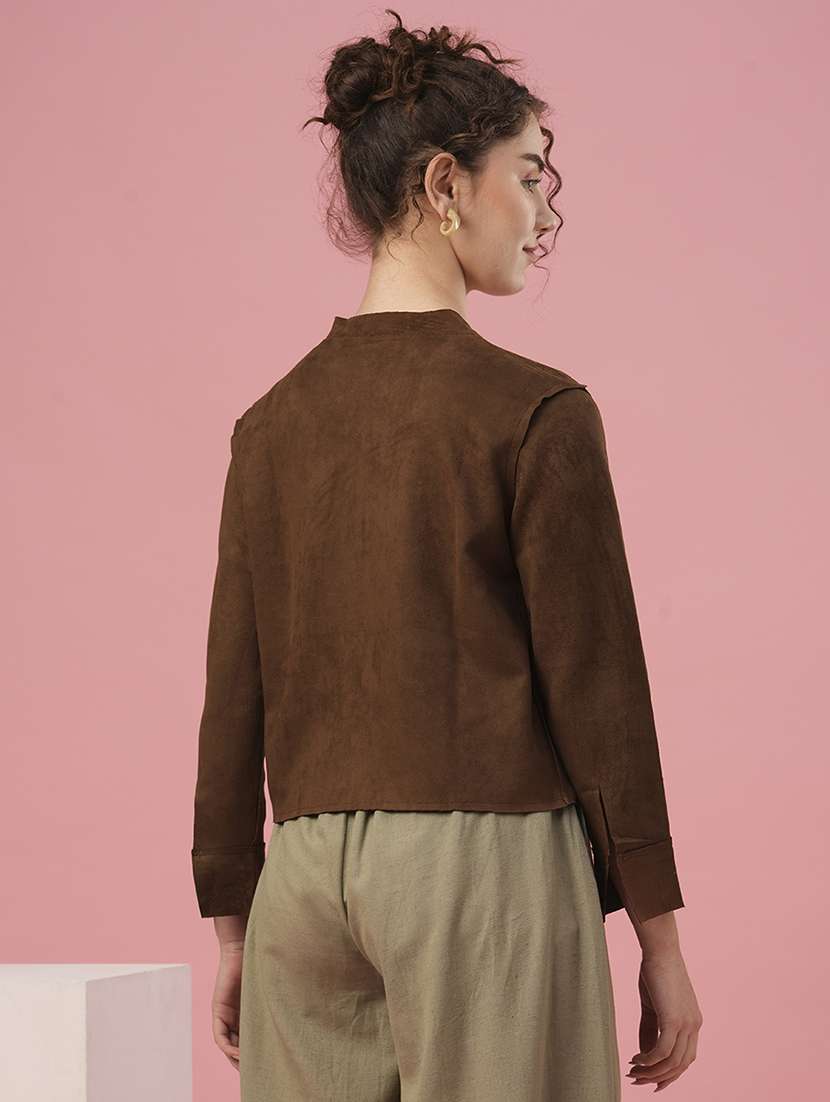 women solid brown regular jacket - 20958637 -  Standard Image - 2