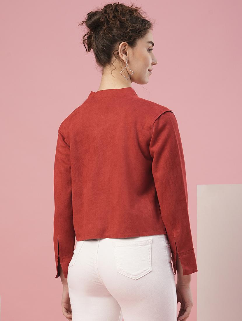 women solid red regular jacket - 20958638 - Standard Image - 2