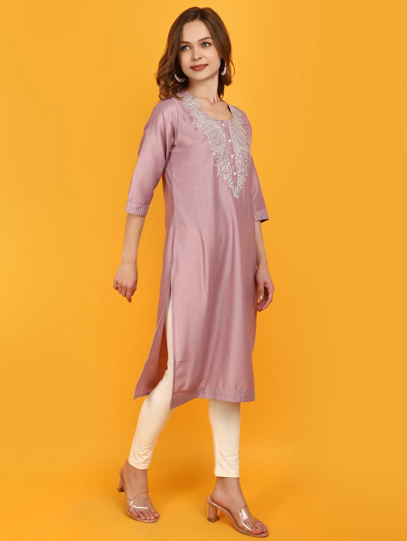 women three quarter sleeve straight kurta - 20958693 - Standard Image - 2