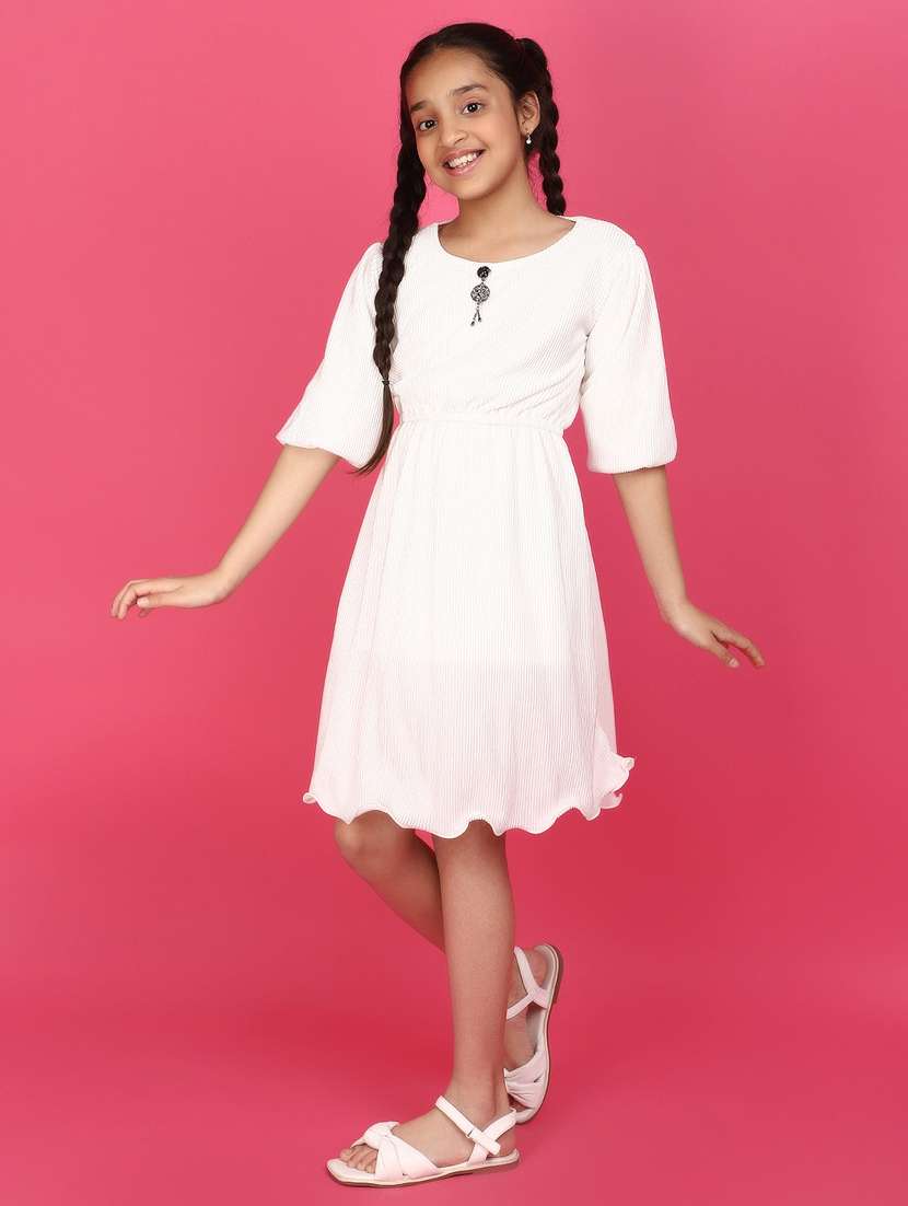girls solid off white round neck frock - 20958722 -  Standard Image - 2