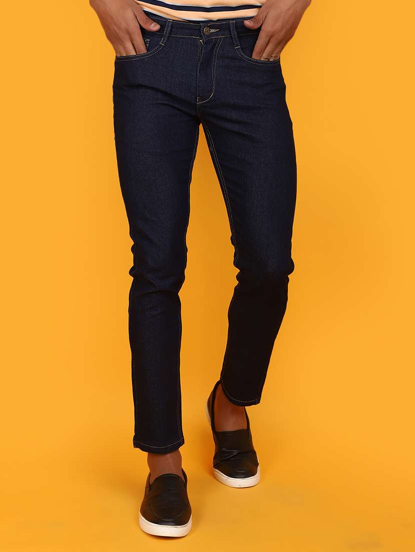 men mid rise plain denim jeans