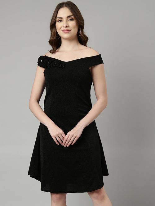 solid black detailed a-line dress - 20958820 - Standard Image - 0